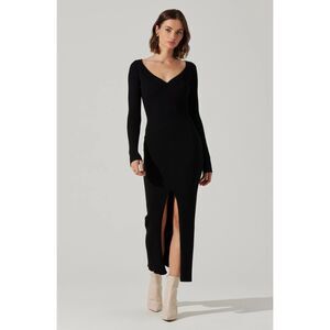 ASTR The Label‎ Glenda V-neck Maxi Sweater Dress Black Size XS NWOT